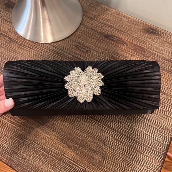 Brand new Black Satin Evening Purse Clutch Crystals - Picture 1 of 6